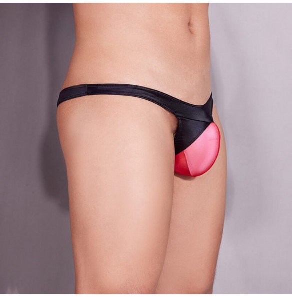 Feeetmoi - Men's Sexy Sheer Pouch Thong Underwear (Black - Red)